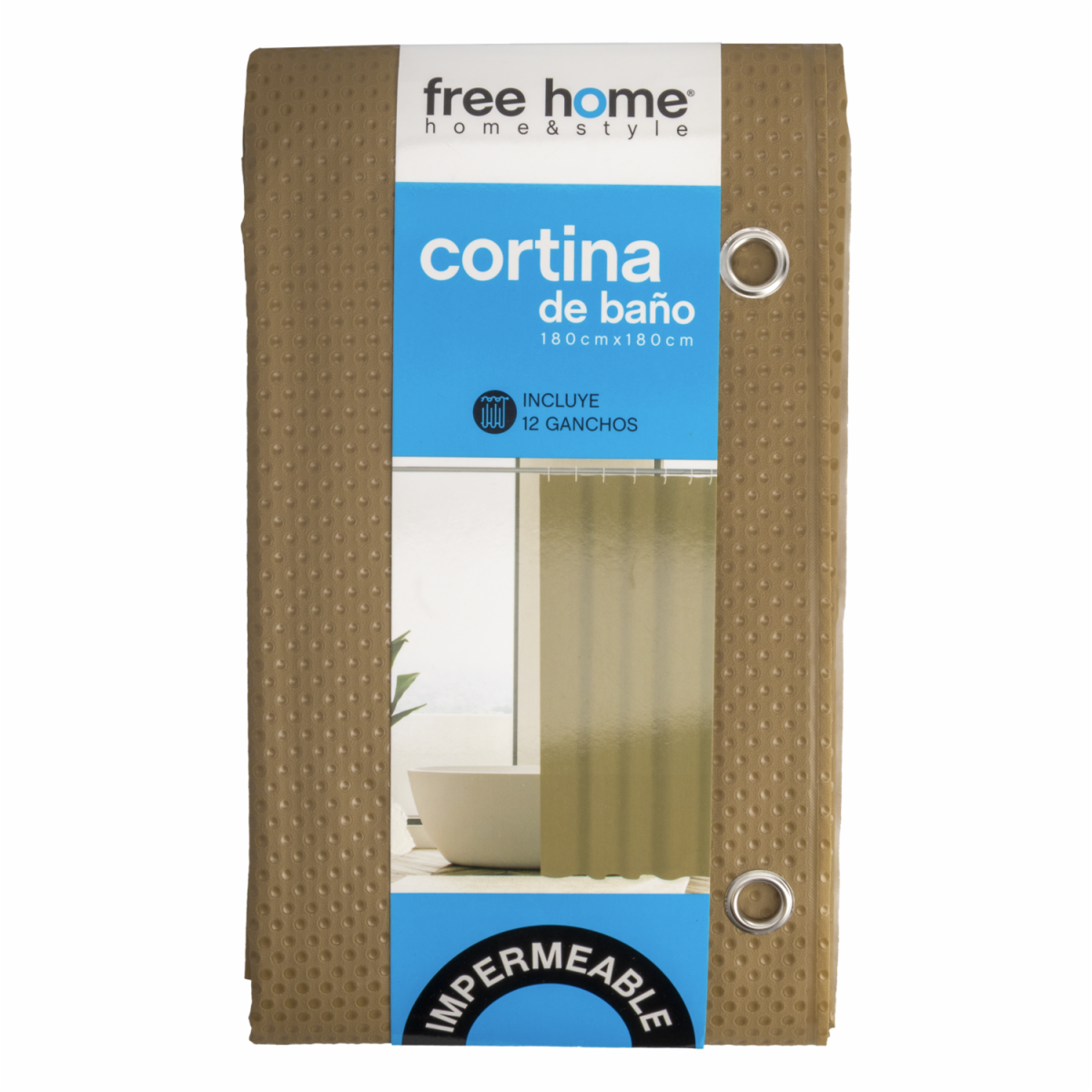 Cortina De Baño Básica Con Relieve Chocolate FREE HOME 180X180 CM - Imagen 2