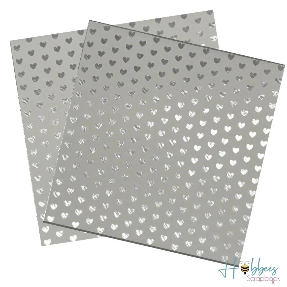 Foil Heart Cardstock / 10 Hojas de Cartulina color Gris de Corazones de Foil Plata