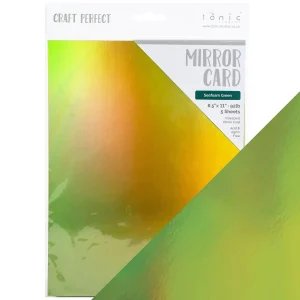 Iridescent Mirror Cardstock Seafoam Green / 5 Hojas de Cartulina Espejo Verde Iridiscente