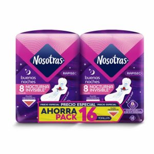 Toallas Sanitarias Pack Buenas Noches Invisible 2X8 U Precio Especial. NOSOTRAS 1 X 16 Unidades