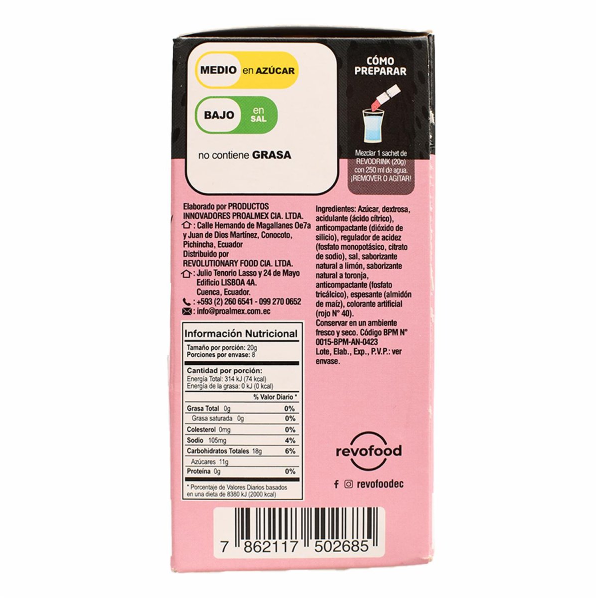 Bebida Hidratante En Polvo Sabor A Fruit Punch Display REVO DRINK 160 G - Imagen 3