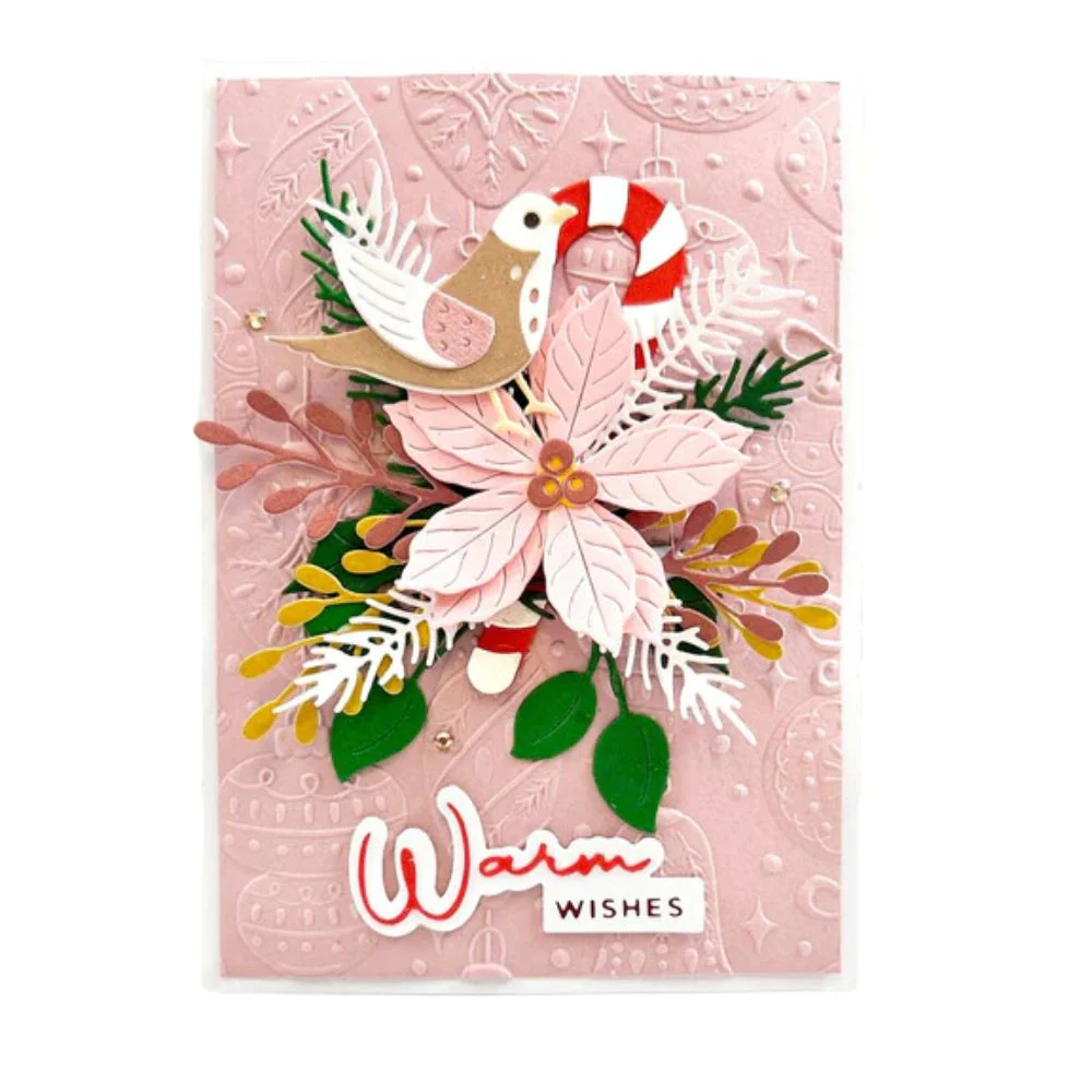 Christmas Bird Poinsettia Etched Dies / Suaje de Flor de Pascua y Ave - Imagen 3